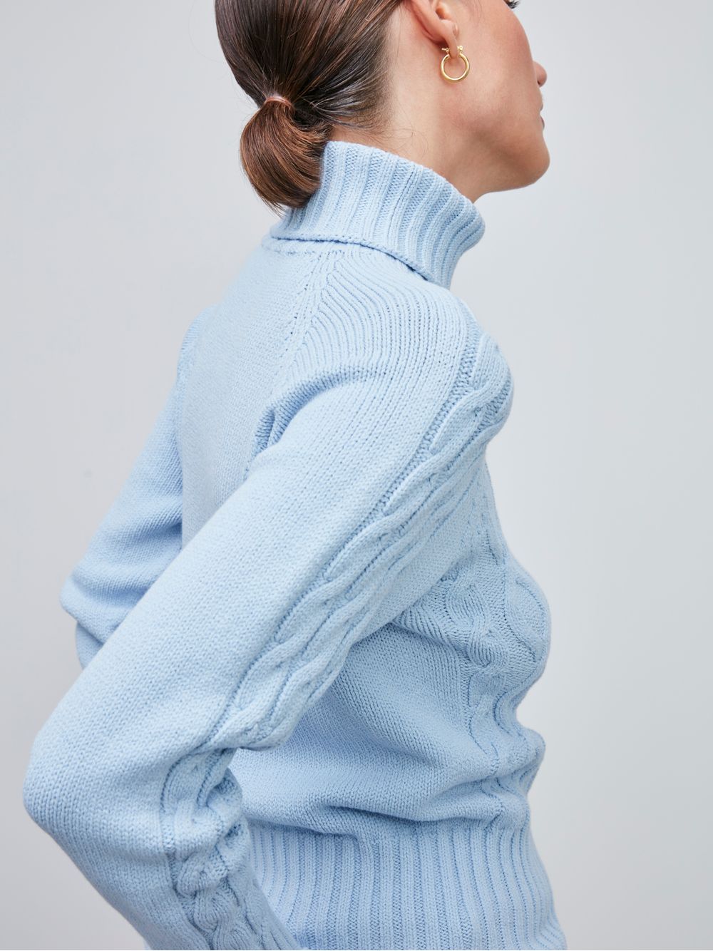Anselmi — Blusa Mix de Tramas com Gola Alta Azul Celeste