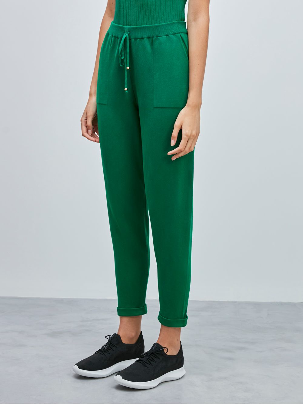 Anselmi — Calça em Tricô com Barra Italiana Verde Pinheiro