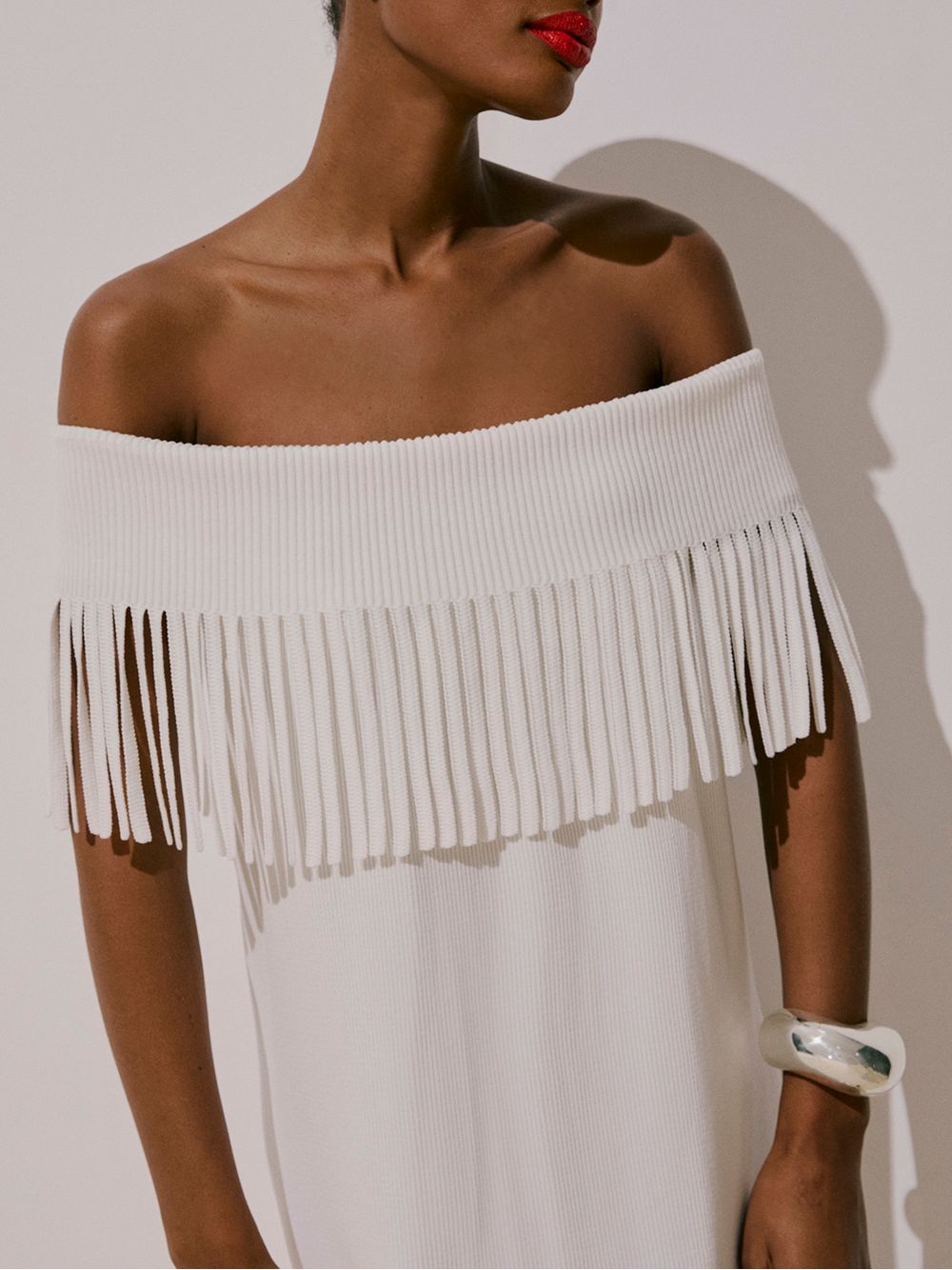 Anselmi — Vestido Franjas Off white