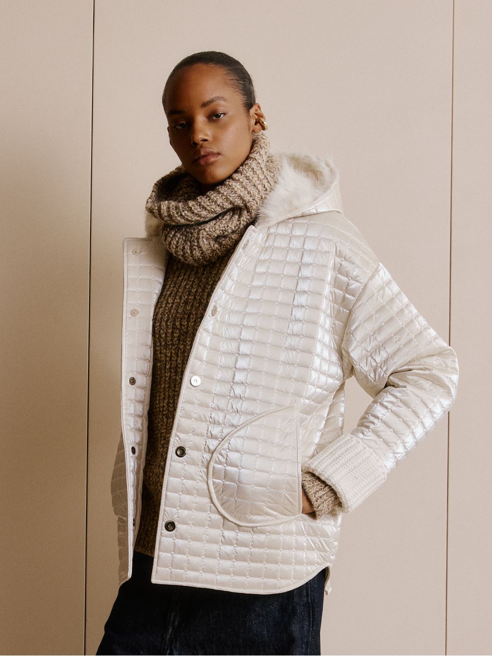 Anselmi — Jaqueta Nylon Matelassê Off White
