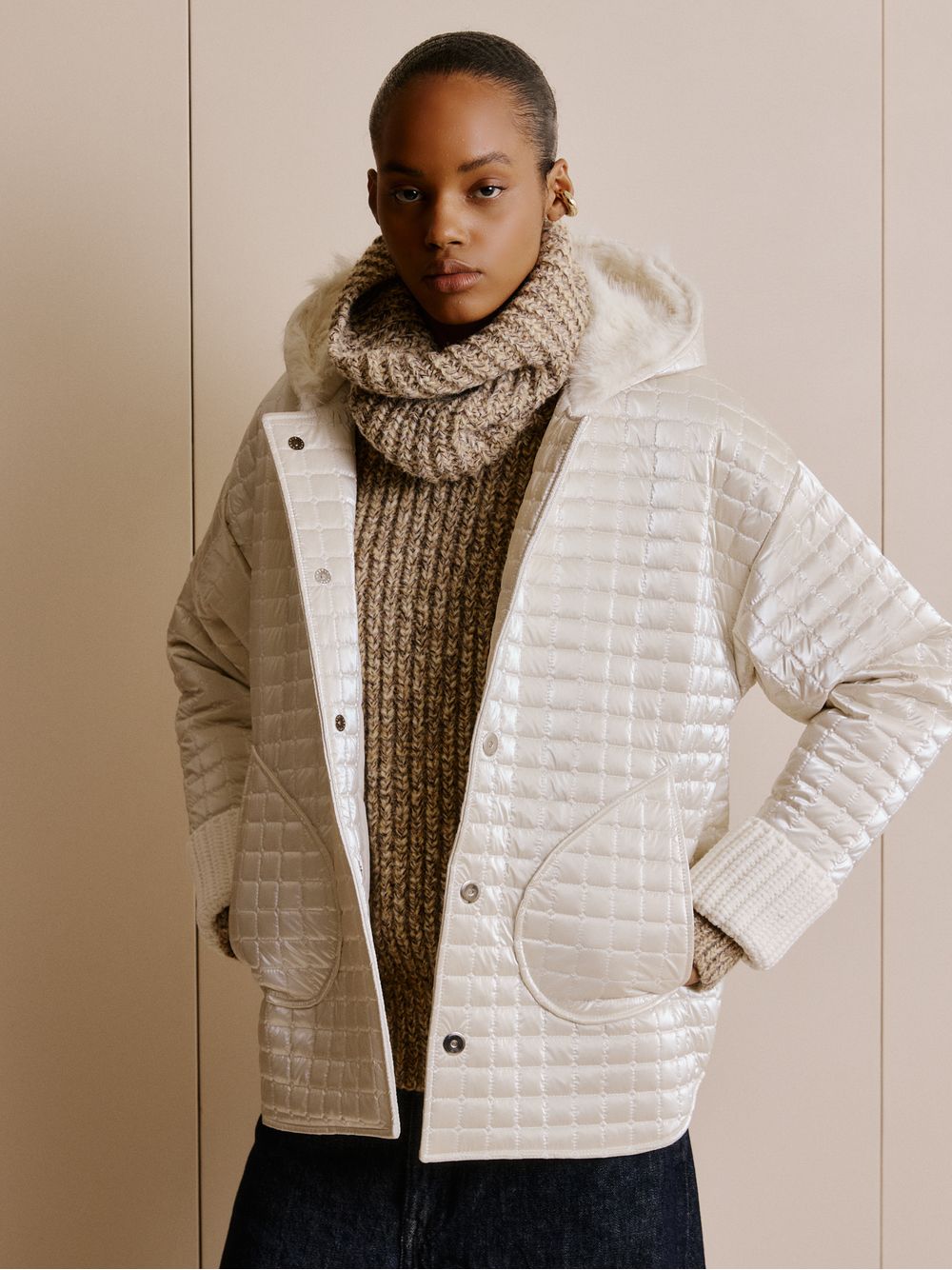Anselmi — Jaqueta Nylon Matelassê Off White