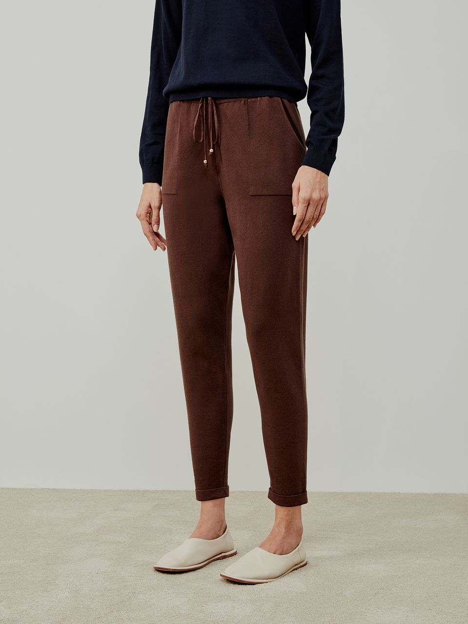 Calça em Tricô com Barra Italiana Chocolate