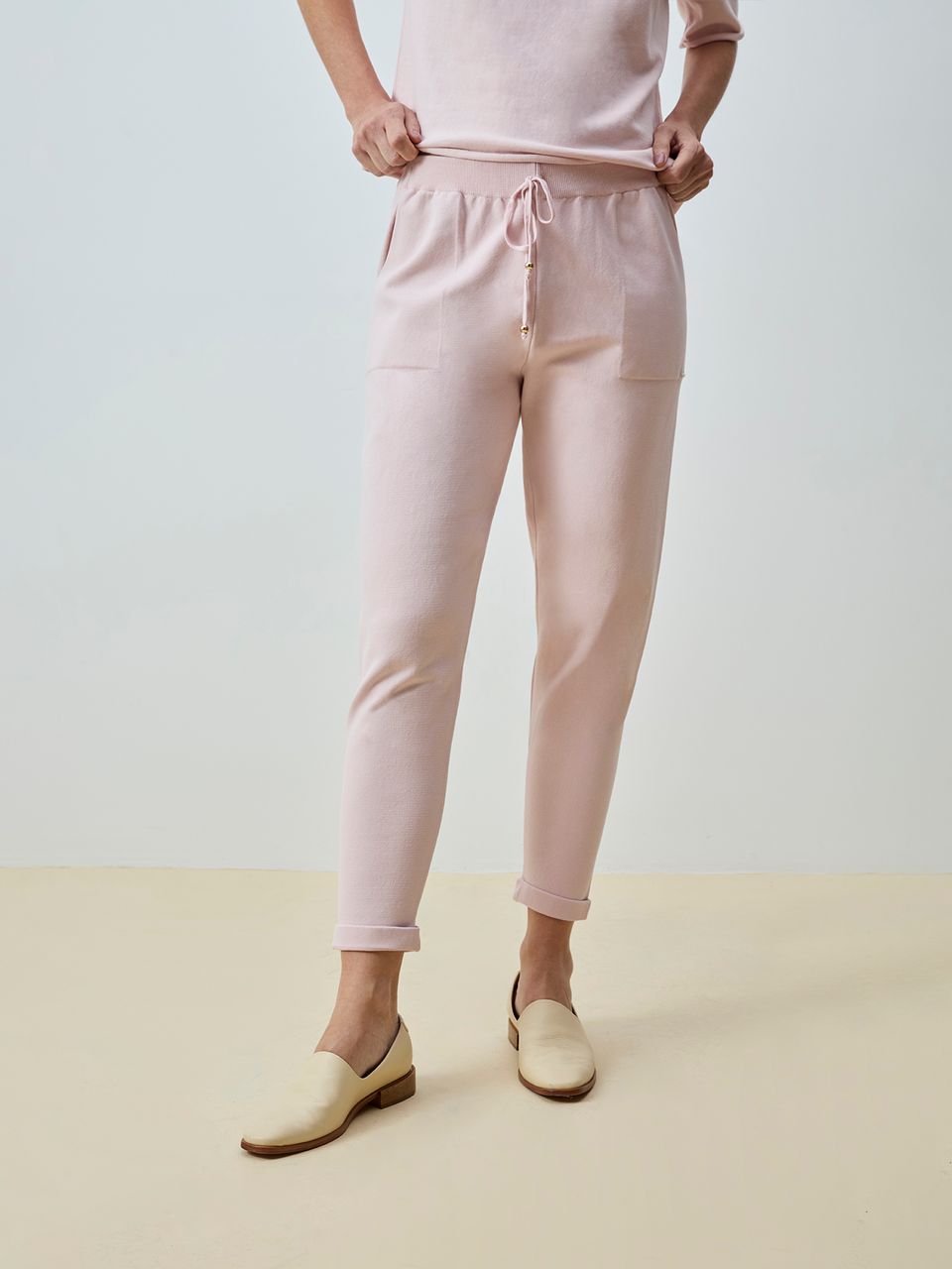 Calça em Tricô com Barra Italiana Blush