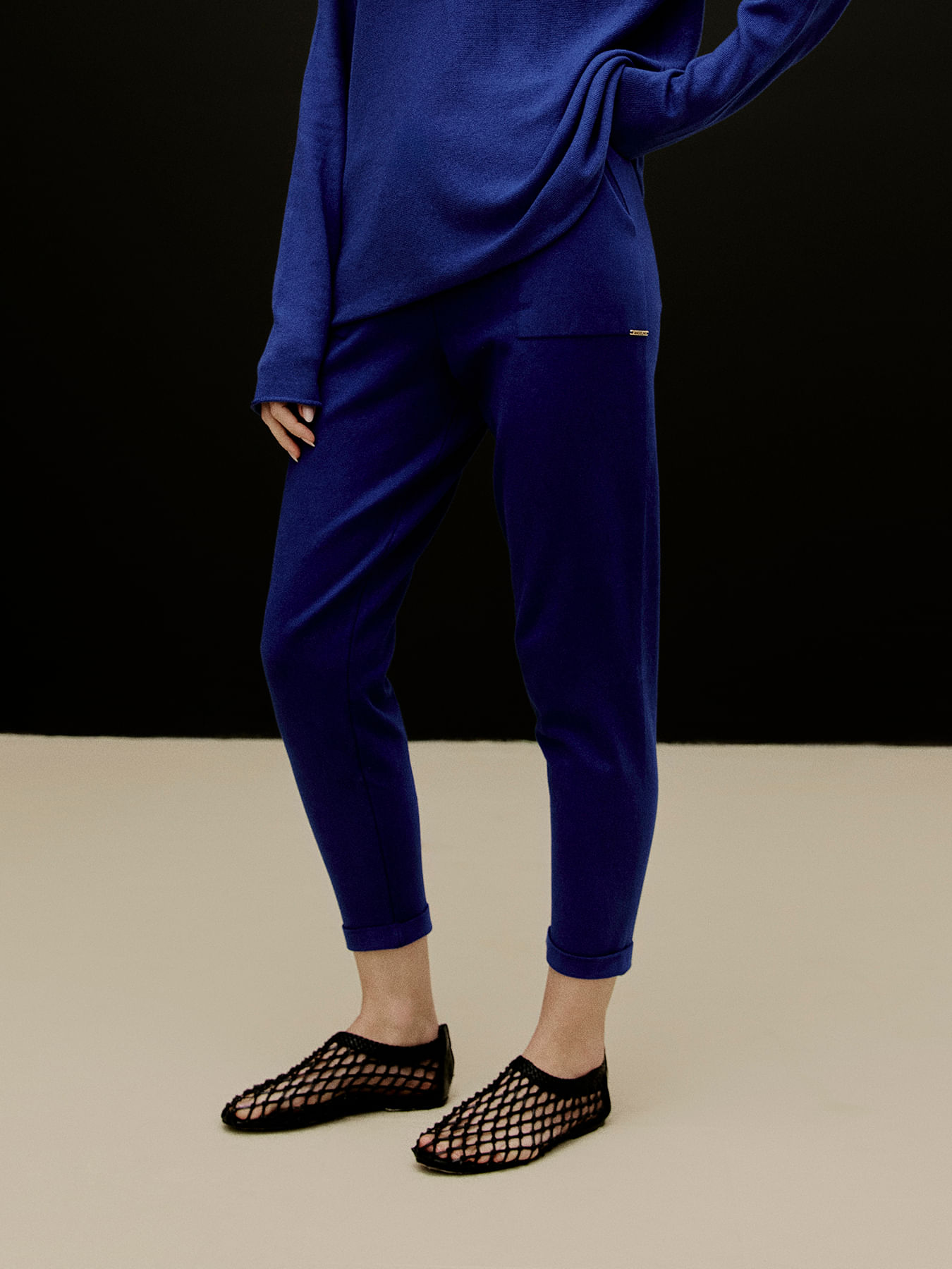 Calça em Tricô com Barra Italiana Azul Abissal — Anselmi