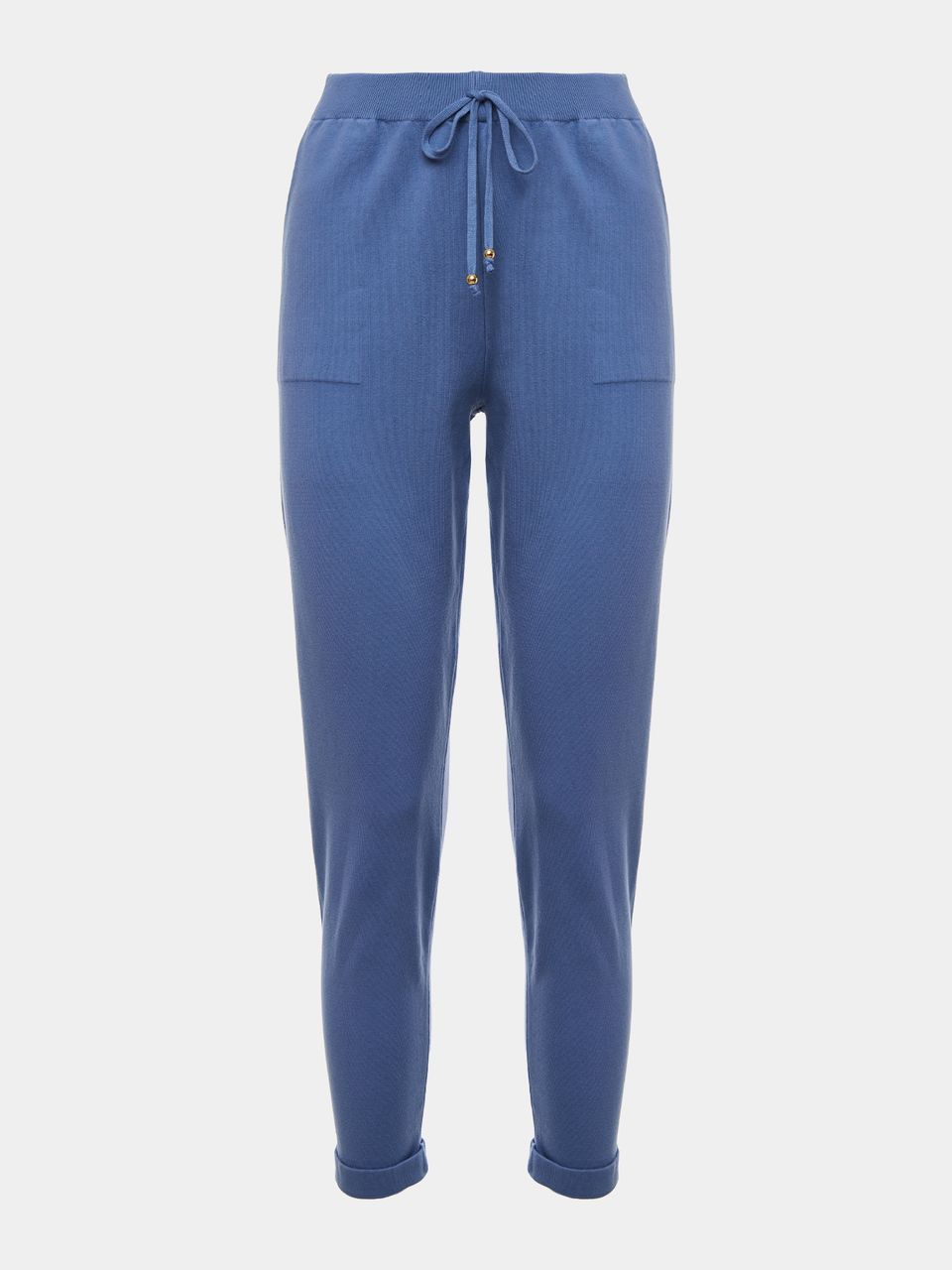 Calça em Tricô com Barra Italiana Azul