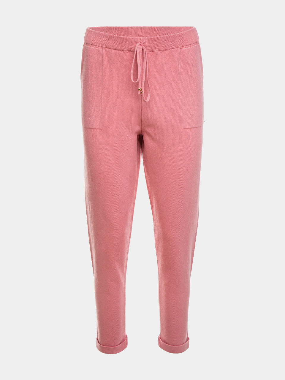 Calça em Tricô com Barra Italiana Rosa Blush