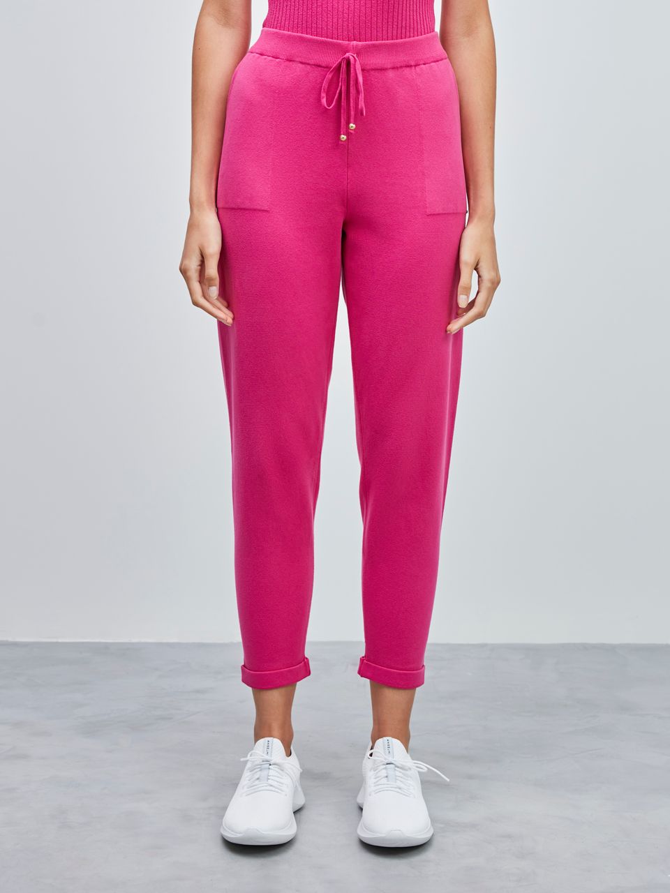 Calça em Tricô com Barra Italiana Pink