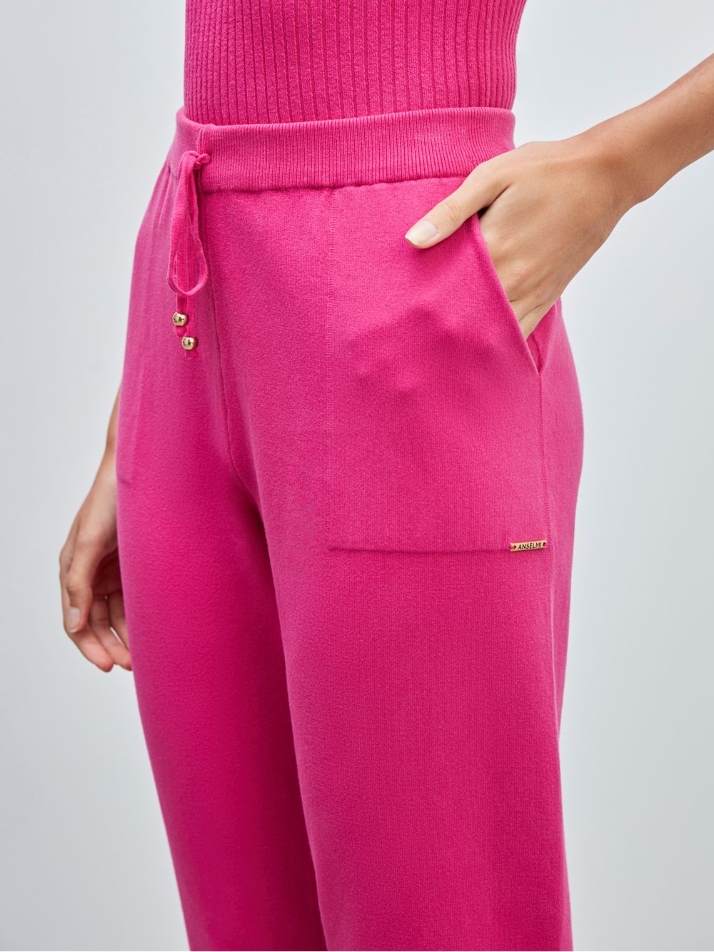 Anselmi — Calça em Tricô com Barra Italiana Pink