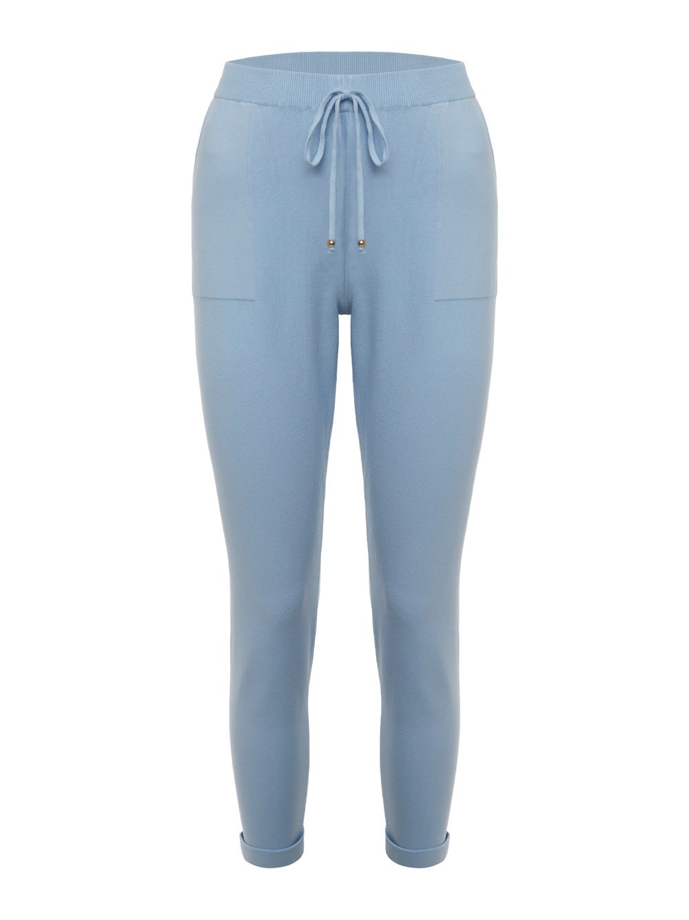 Anselmi — Calça em Tricô com Barra Italiana Azul Celeste