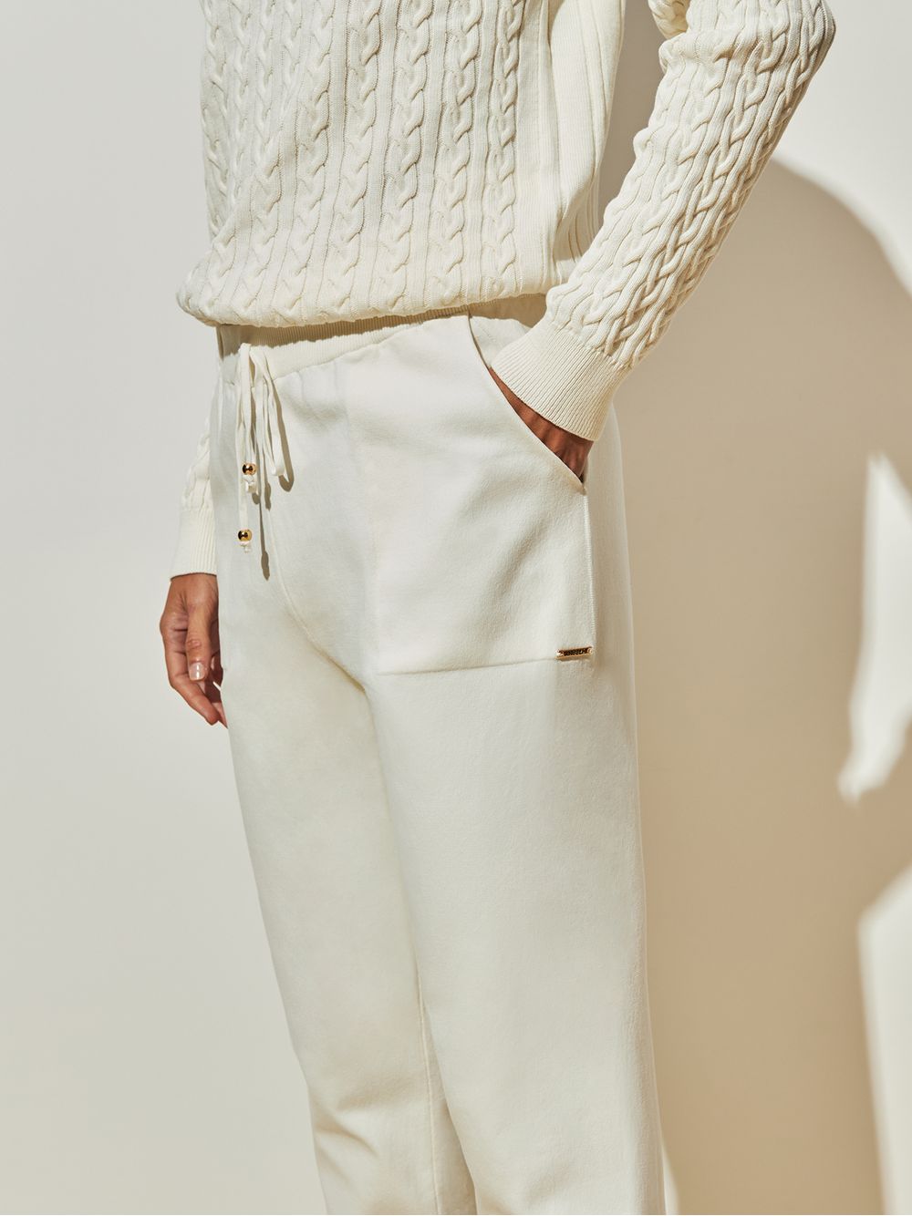 Anselmi — Calça em Tricô com Barra Italiana Off White