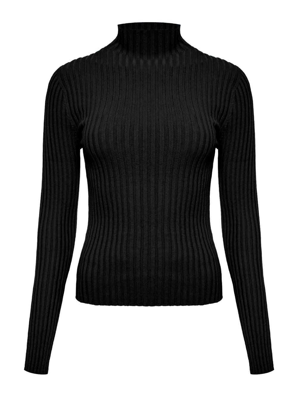 Anselmi — Blusa Canelada Gola Chaminé Preto