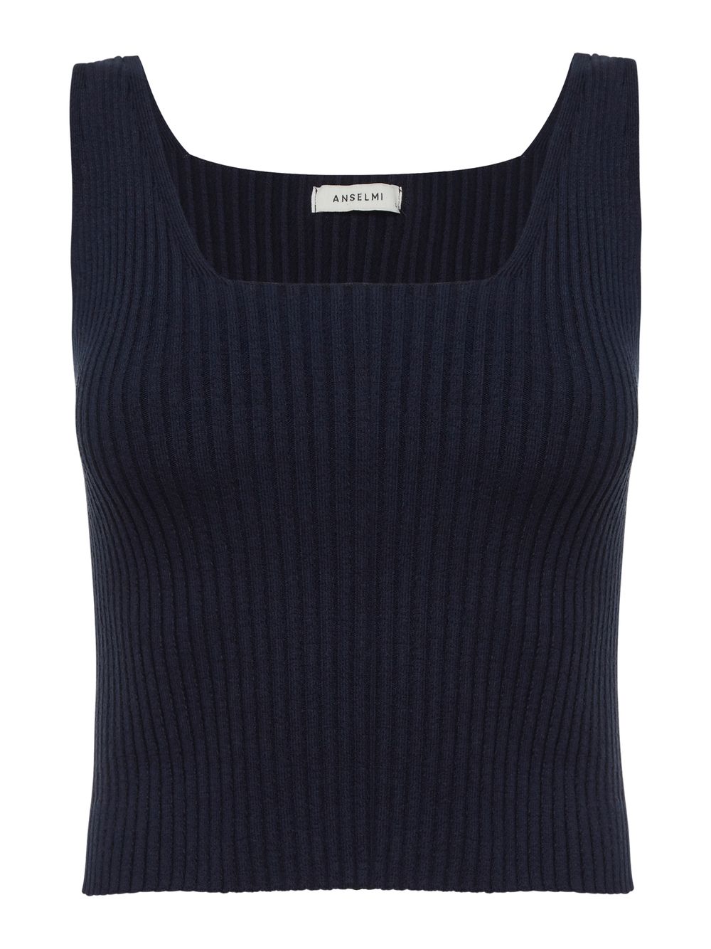 Anselmi — Top Cropped Decote Quadrado Azul Meia Noite