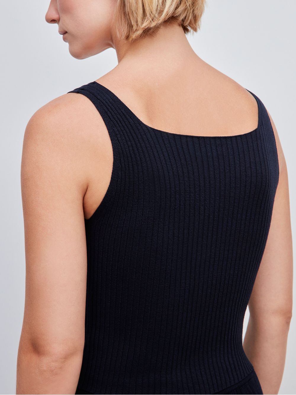 Anselmi — Top Cropped Decote Quadrado Azul Meia Noite