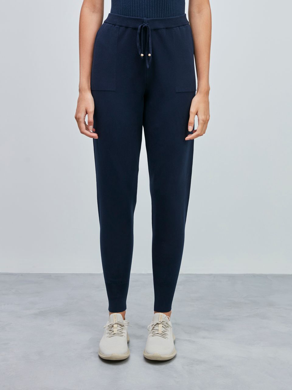 Calça de Tricô Barra Elástica Azul Meia Noite