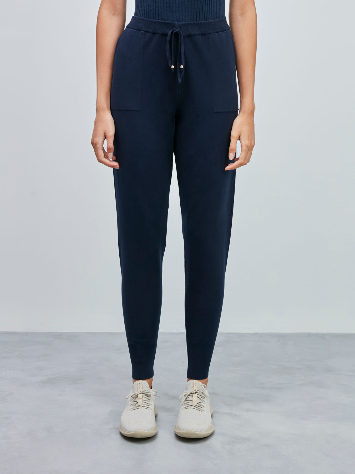 Calça de Tricô Barra Elástica Azul Meia Noite — Anselmi