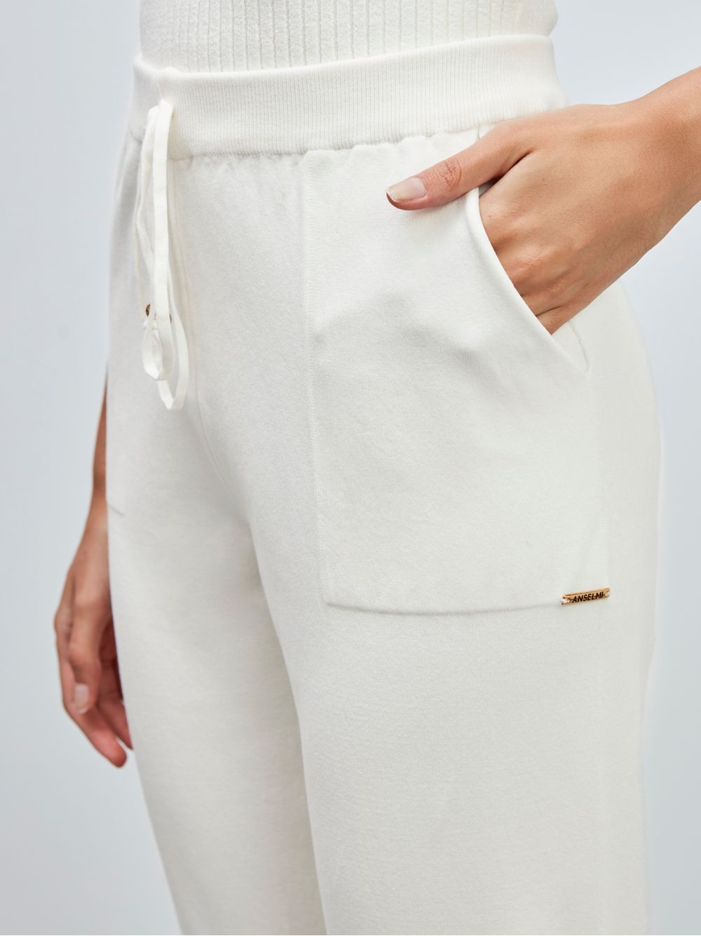 Anselmi — Calça de Tricô Barra Elástica Off White