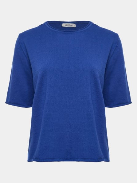 Blusa Básica Manga Rolinho Azul Abissal