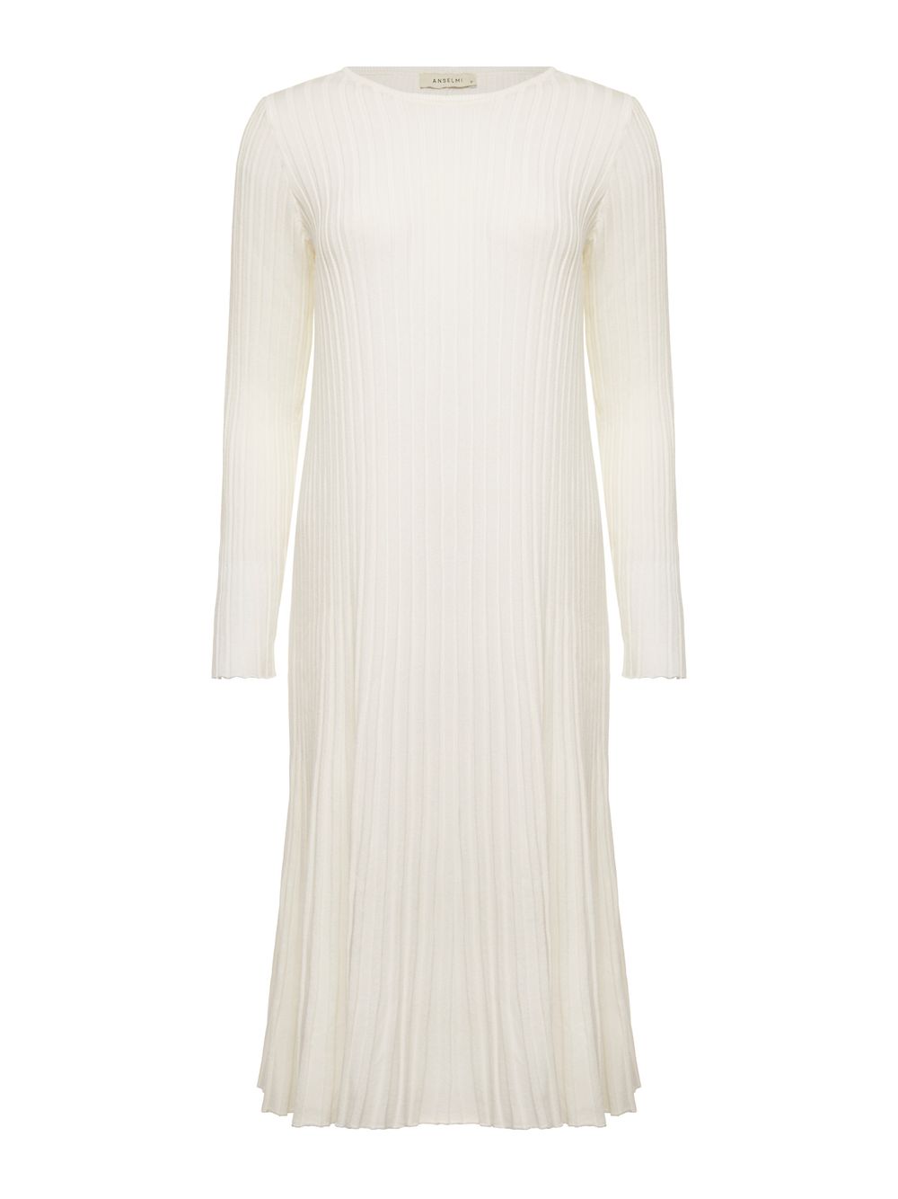 Anselmi — Vestido Midi Efeito Plissado Off White