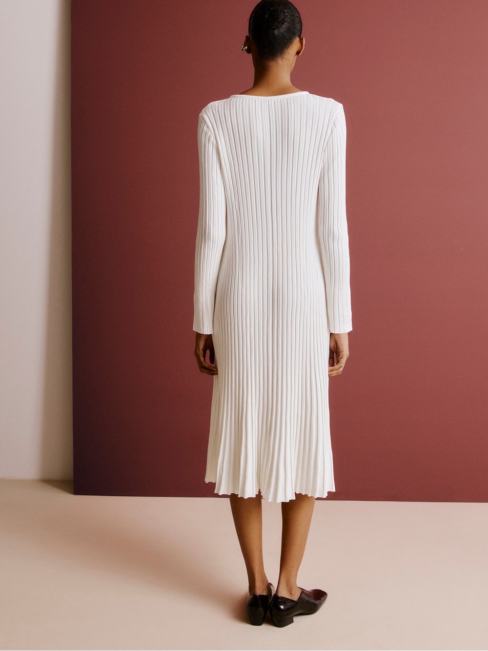 Anselmi — Vestido Midi Efeito Plissado Off White