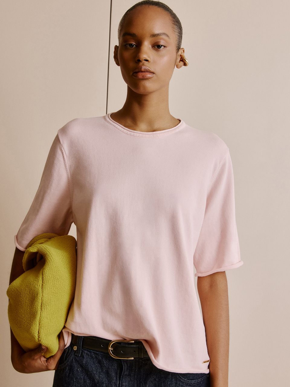 Blusa Básica Manga Rolinho Blush