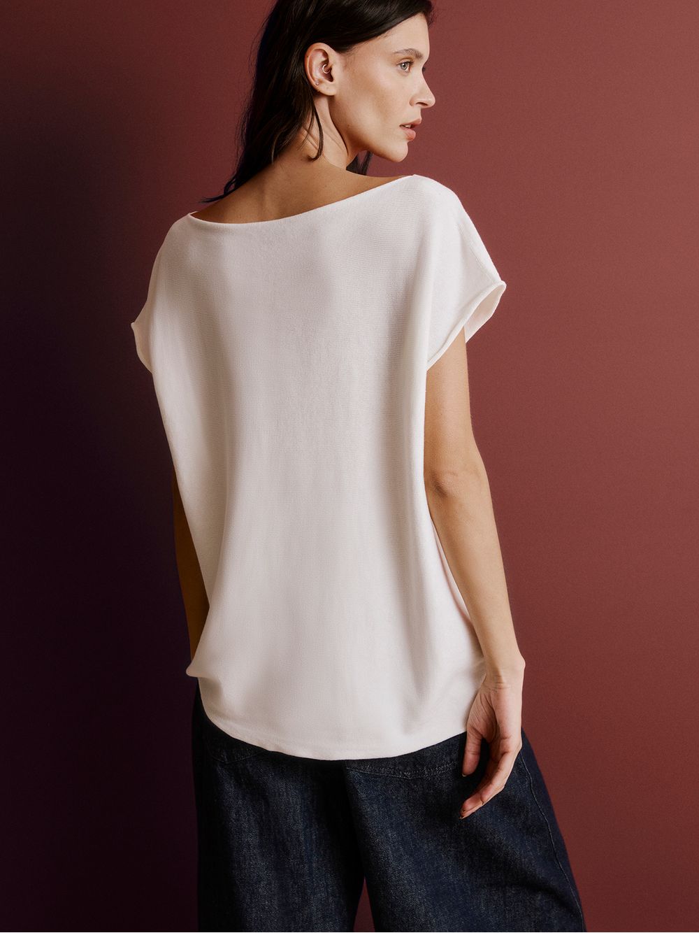 Anselmi — Blusa Ampla Decote Canoa Off White