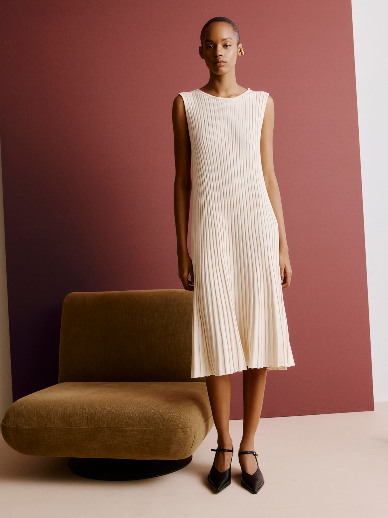 Vestido Midi Plissado Cru — Anselmi