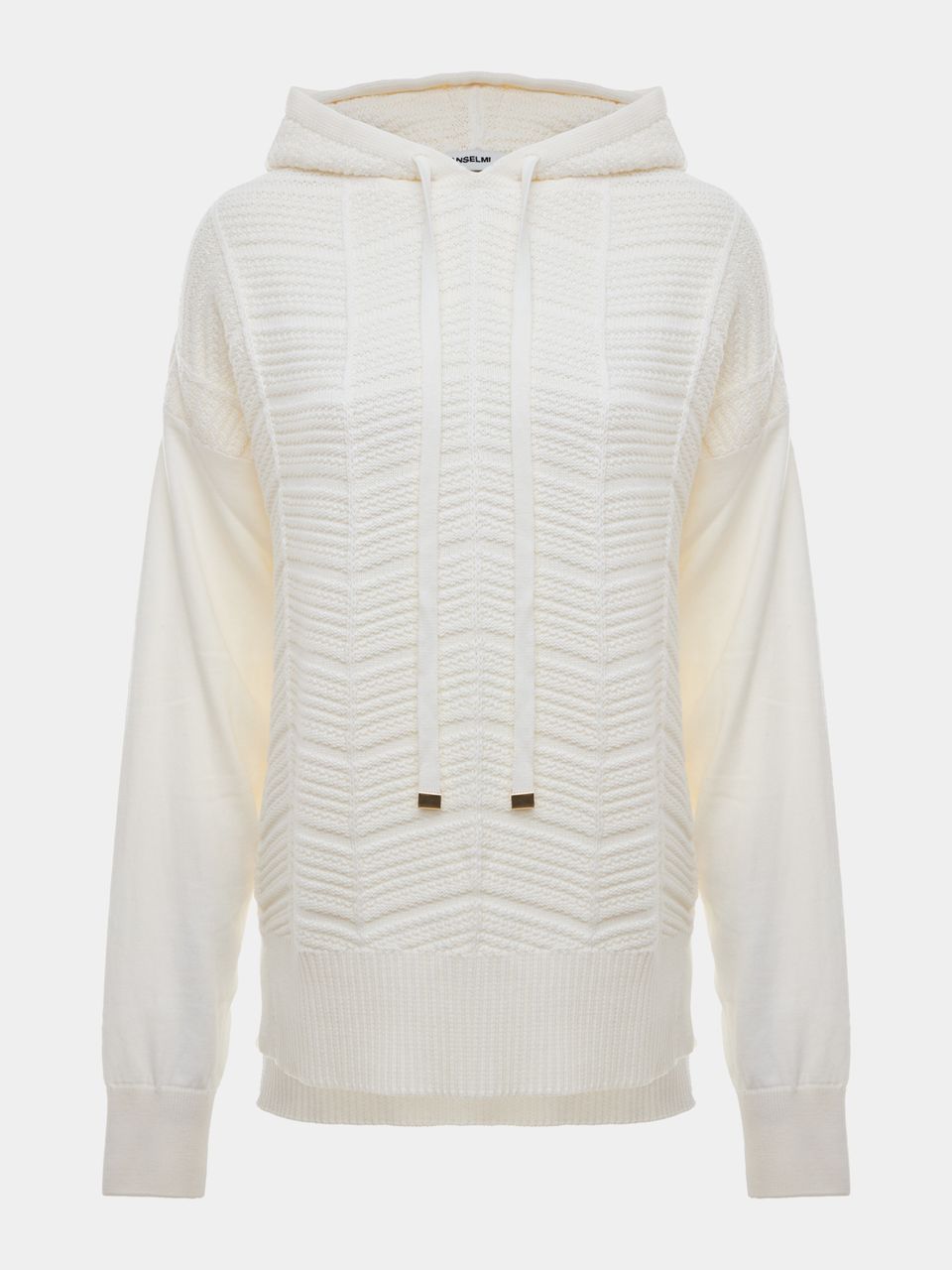 Blusa de Tricô com Capuz em Zig Zag Off White