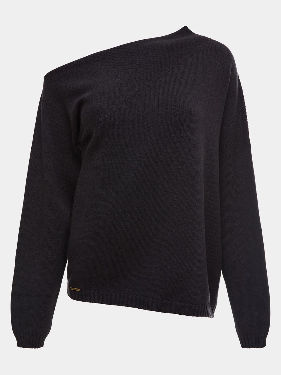 Blusa de Tricô 3d com Decote Assimétrico Preto