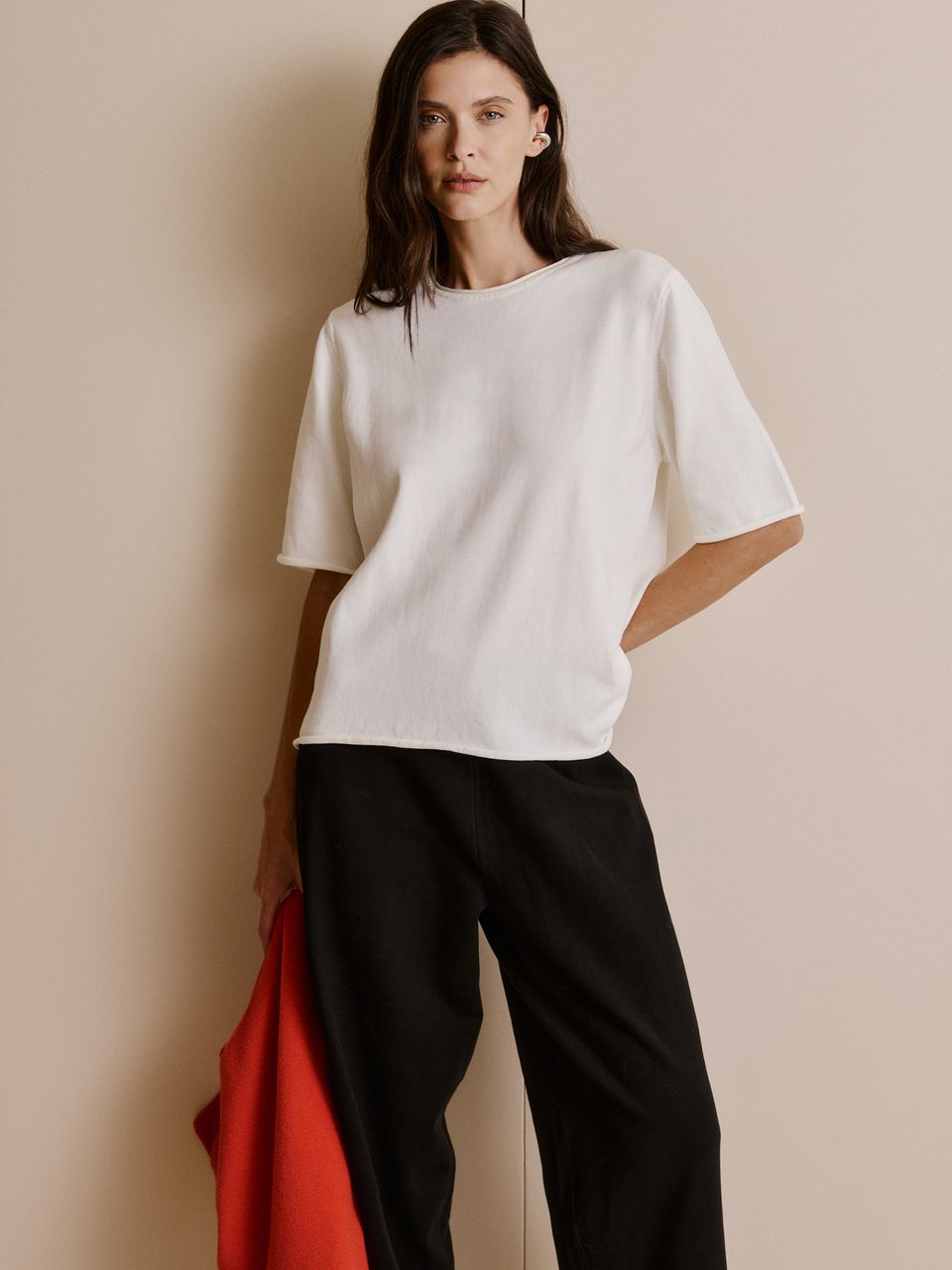 Blusa Básica Manga Rolinho Off White