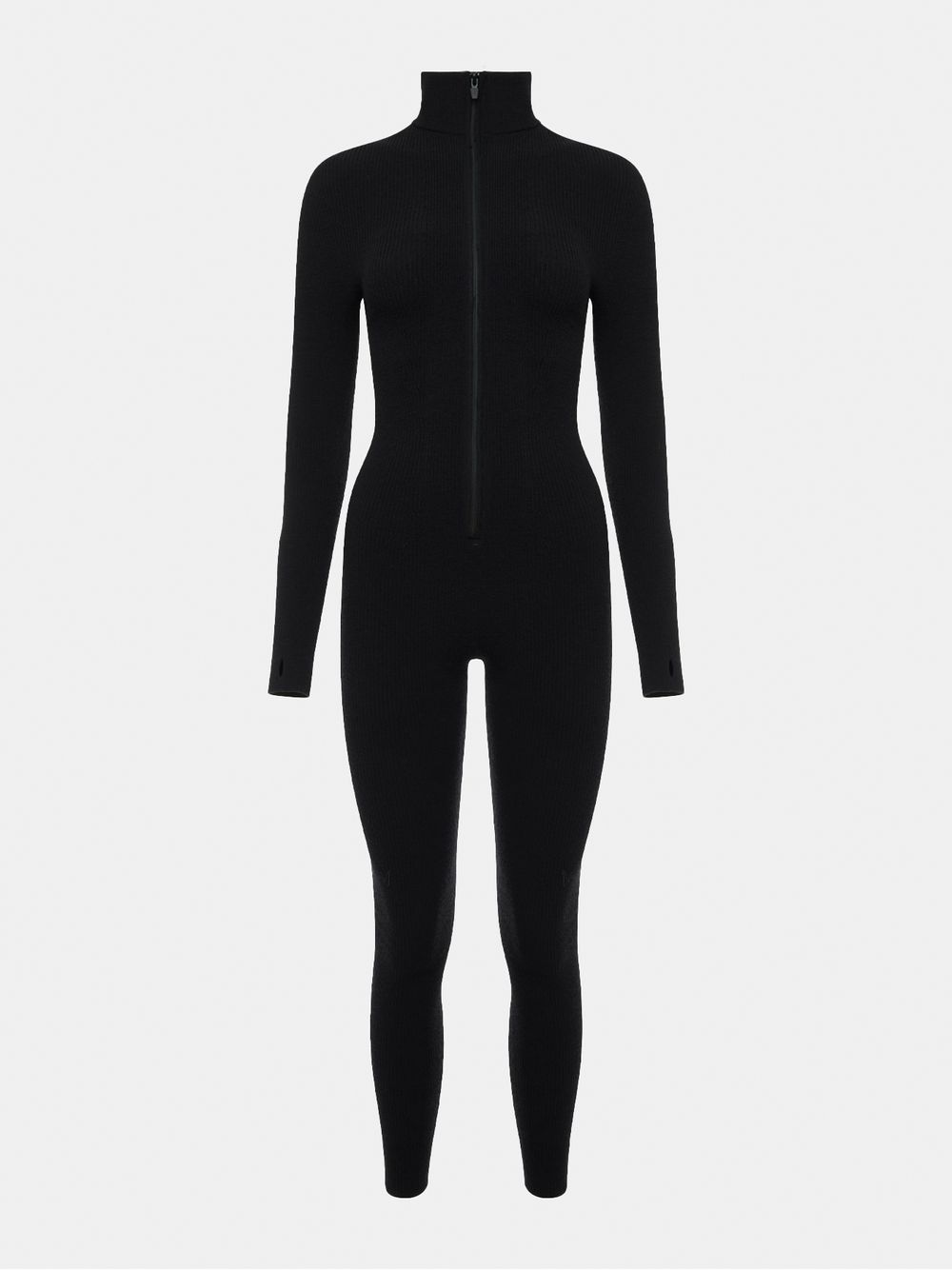 Anselmi — Macacão Canelado Sporty em Lã Merino Preto