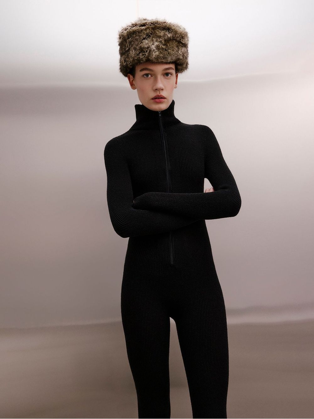 Anselmi — Macacão Canelado Sporty em Lã Merino Preto