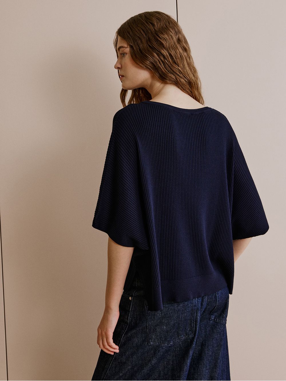 Anselmi — Blusa Ampla Canelada Azul Meia Noite