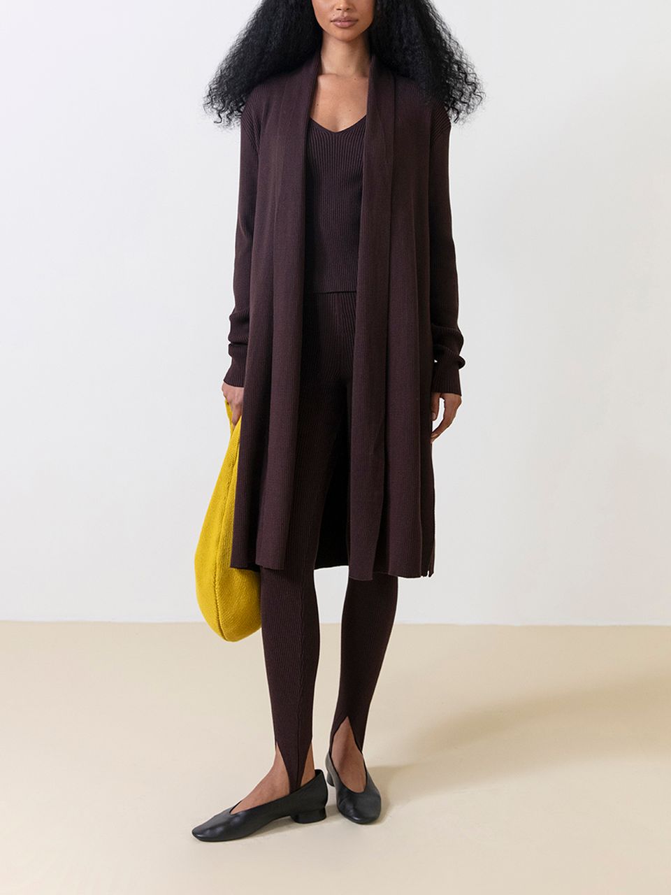 Cardigan Alongado com Fendas Chocolate
