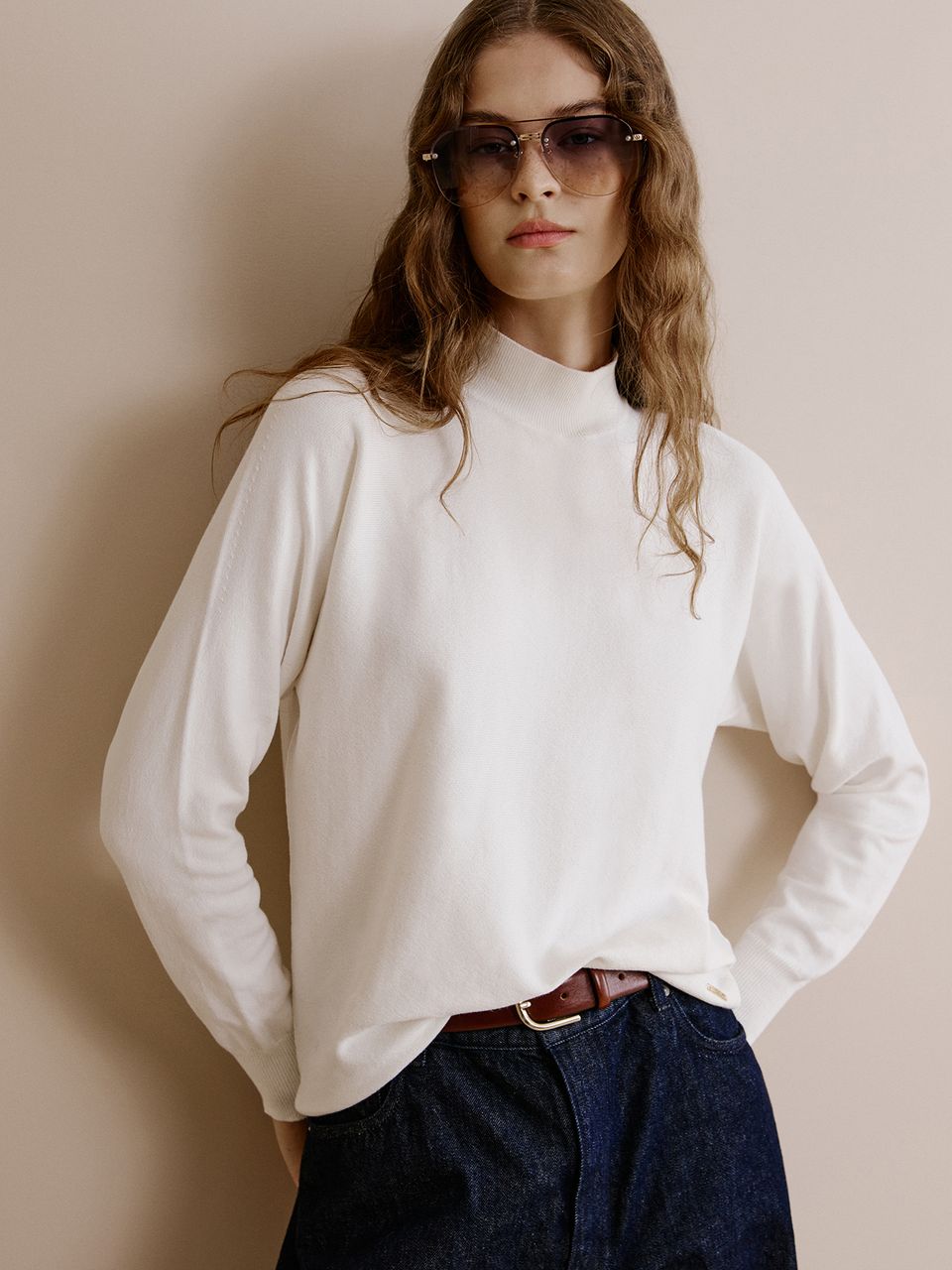 Blusa de Tricô em Algodão com Gola Chaminé Off White