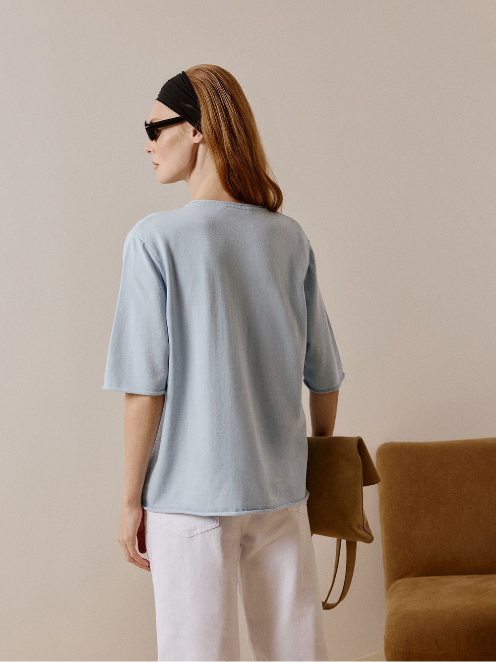 Anselmi — Blusa Básica Manga Rolinho Azul Gelo