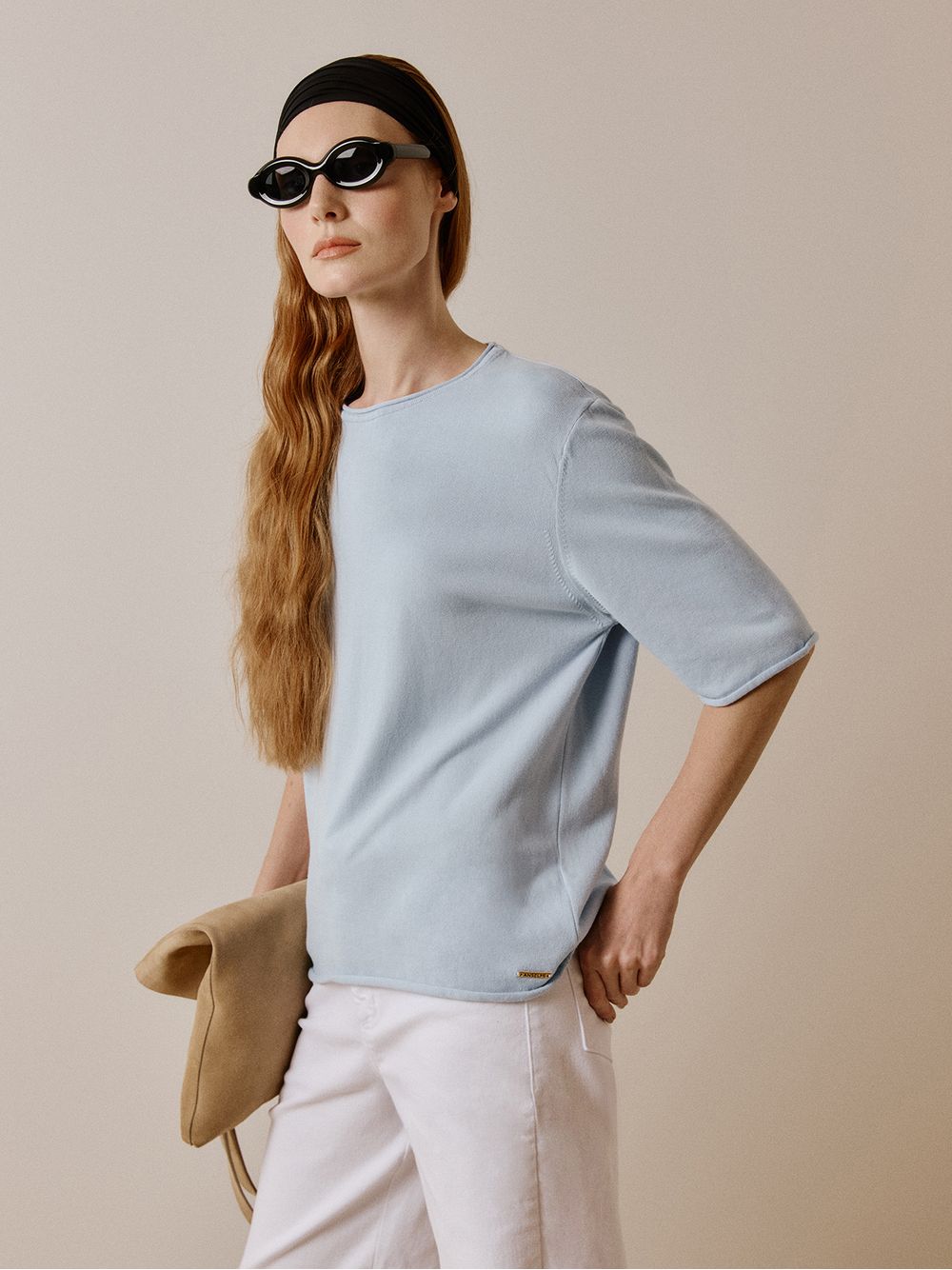 Anselmi — Blusa Básica Manga Rolinho Azul Gelo