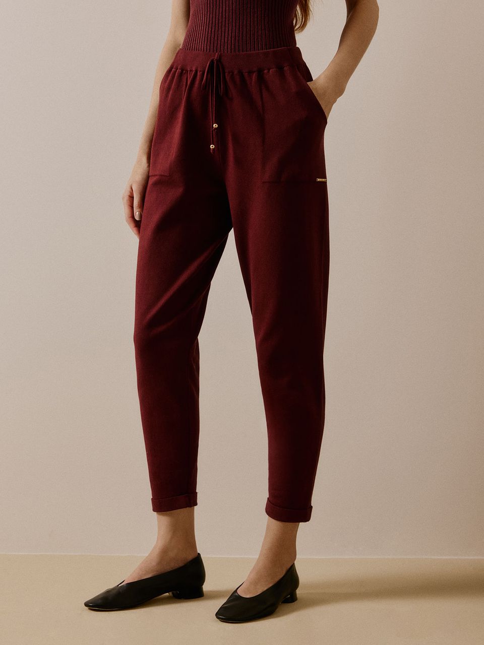 Calça em Tricô com Barra Italiana Figo