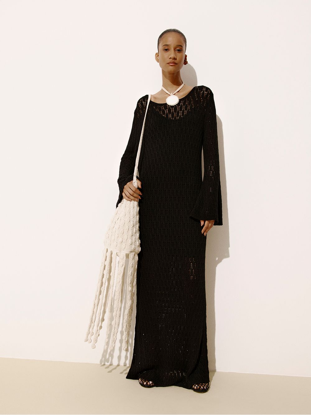 Anselmi — Vestido Midi Rede c/ Forro Preto