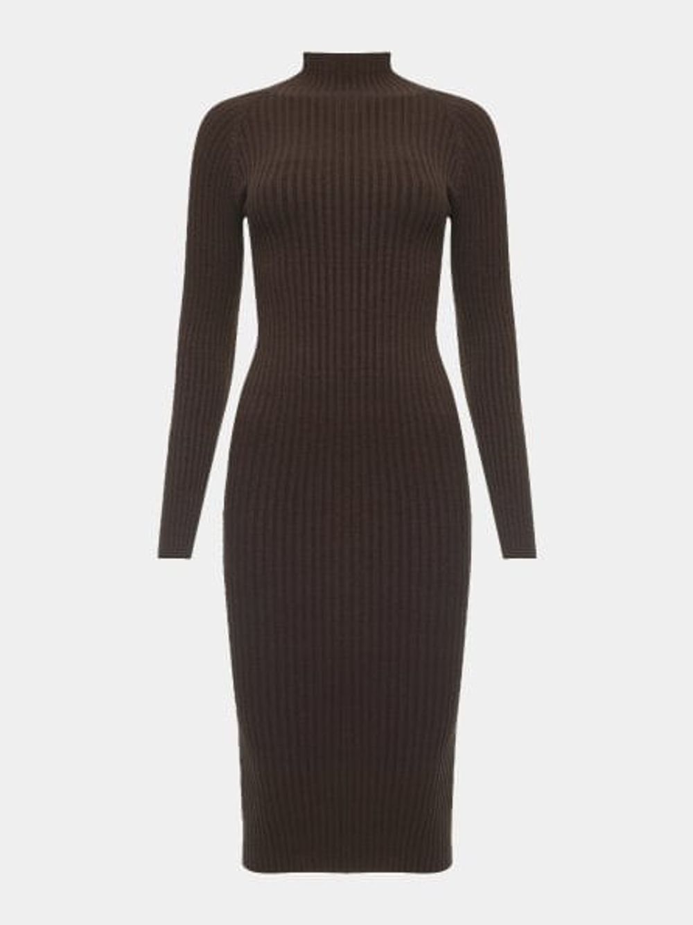 Anselmi — Vestido Midi Canelado Manga Longa Chocolate