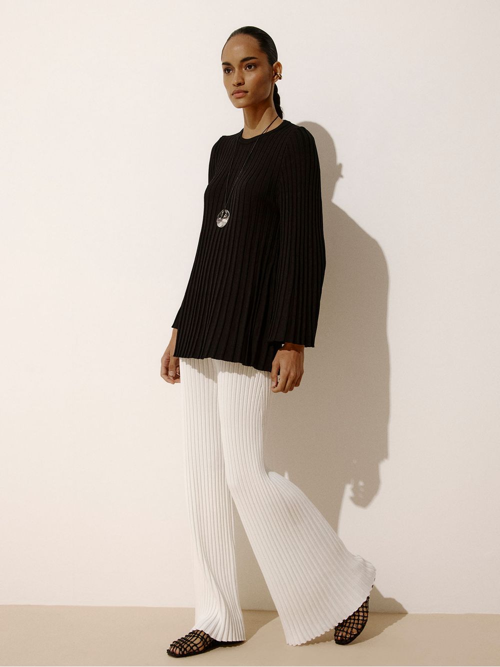 Anselmi — Calça Canelada Reta Off White