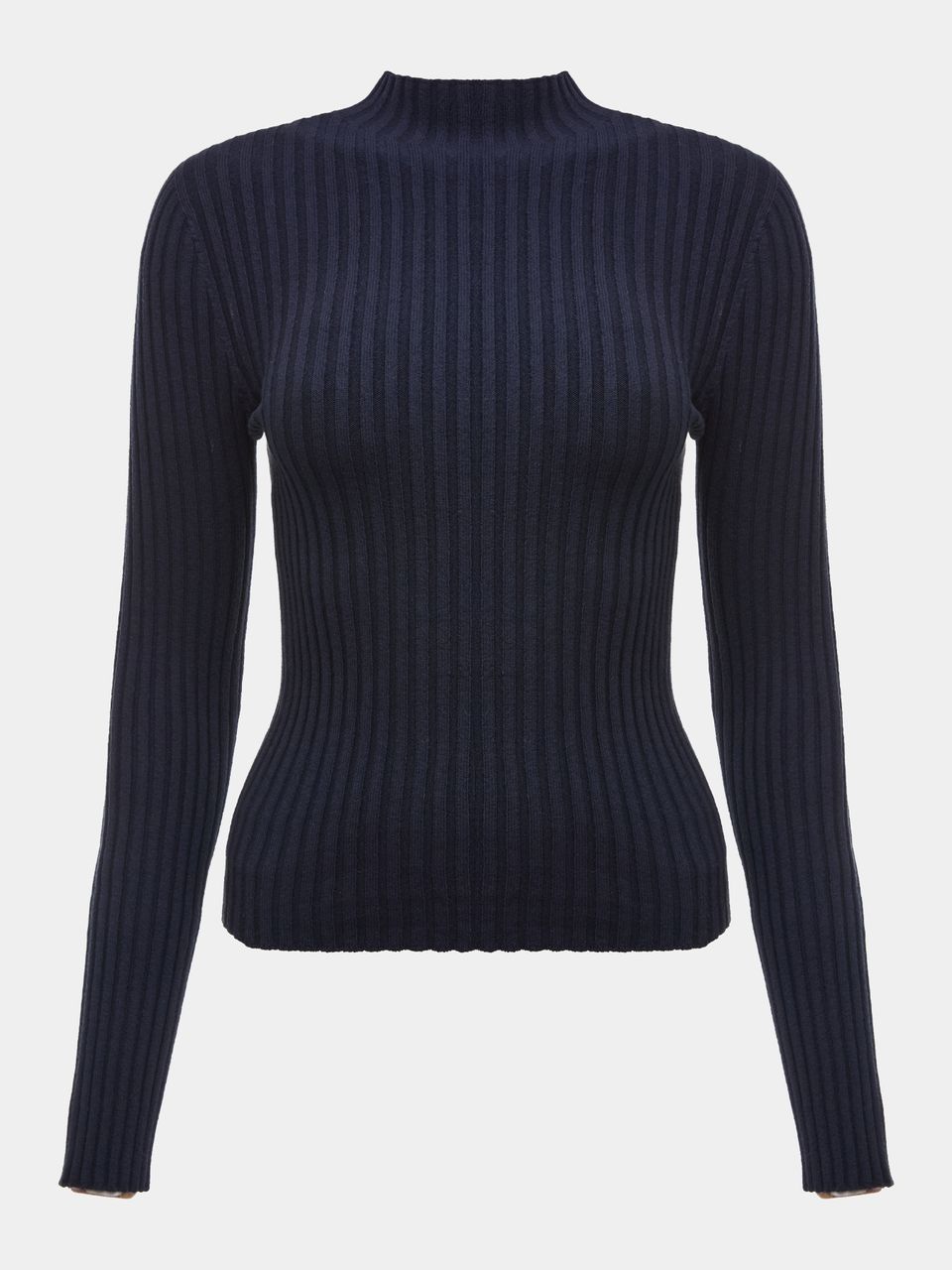 Blusa Canelada Gola Chaminé Azul Meia Noite