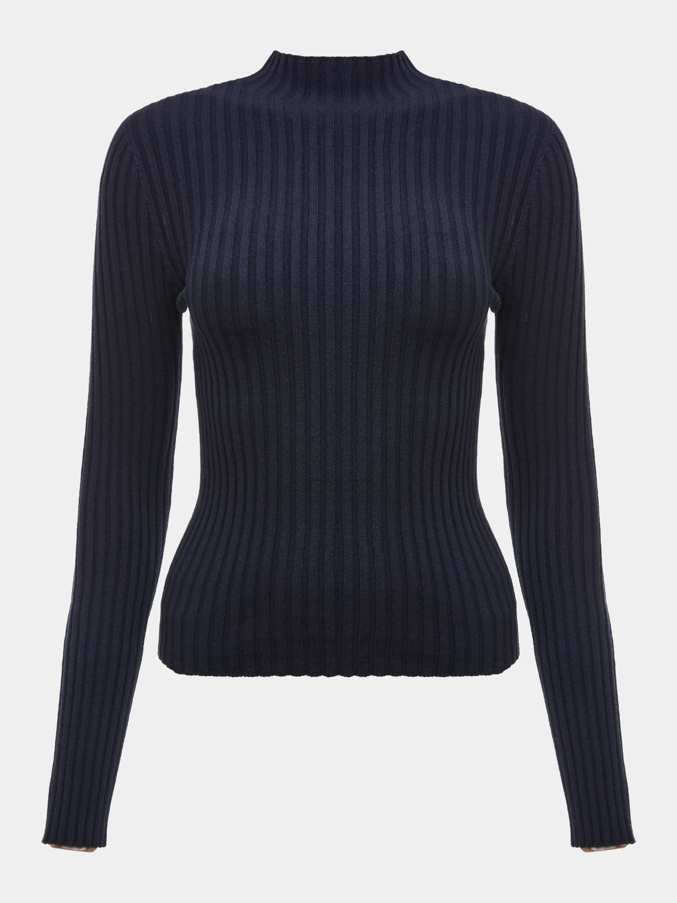 Blusa Canelada Gola Chaminé Azul Meia Noite — Anselmi