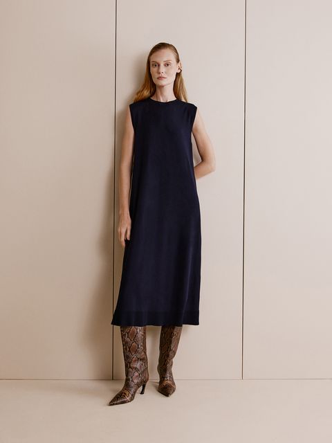 Vestido Midi Sem Mangas Azul Meia Noite — Anselmi