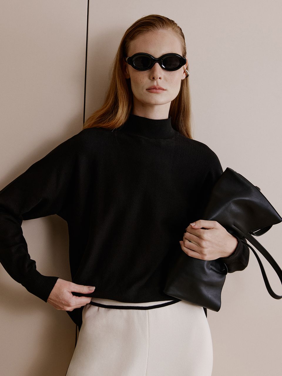 Blusa de Tricô em Algodão com Gola Chaminé Preto