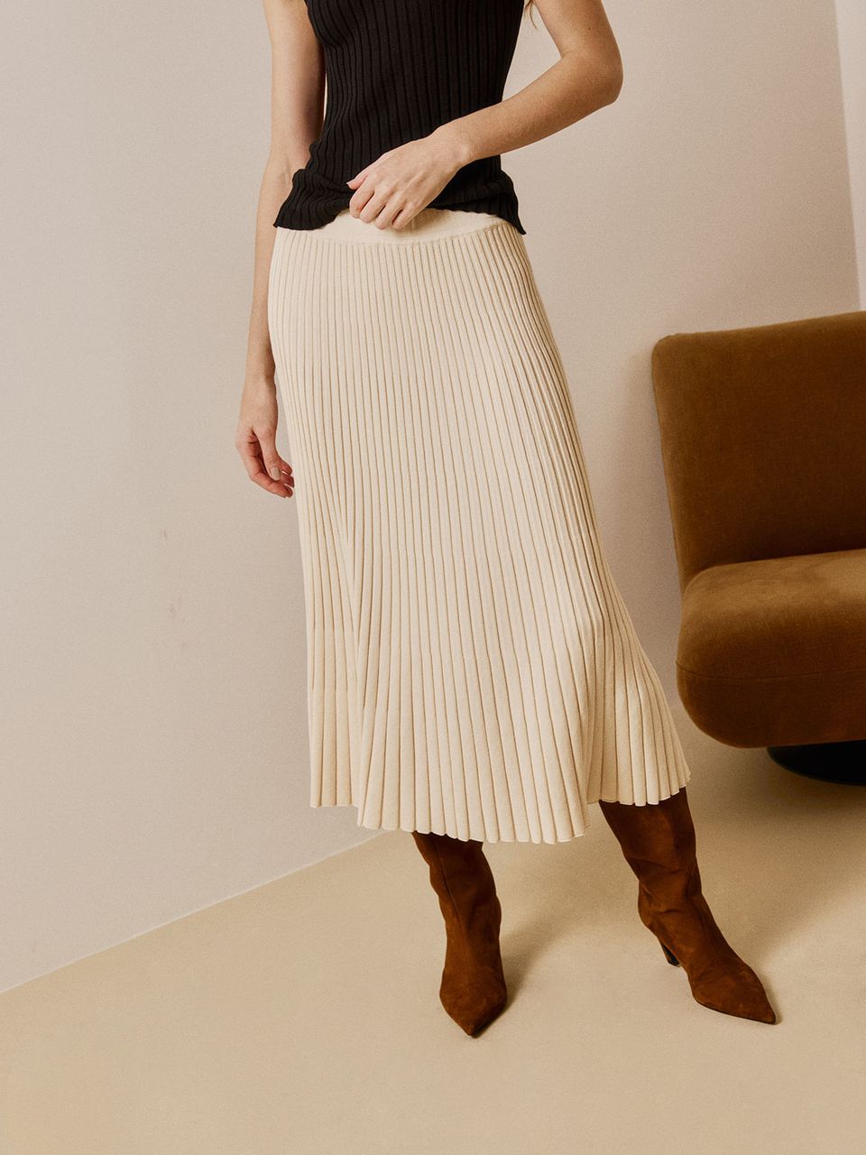 Saia Midi Plissada Cru