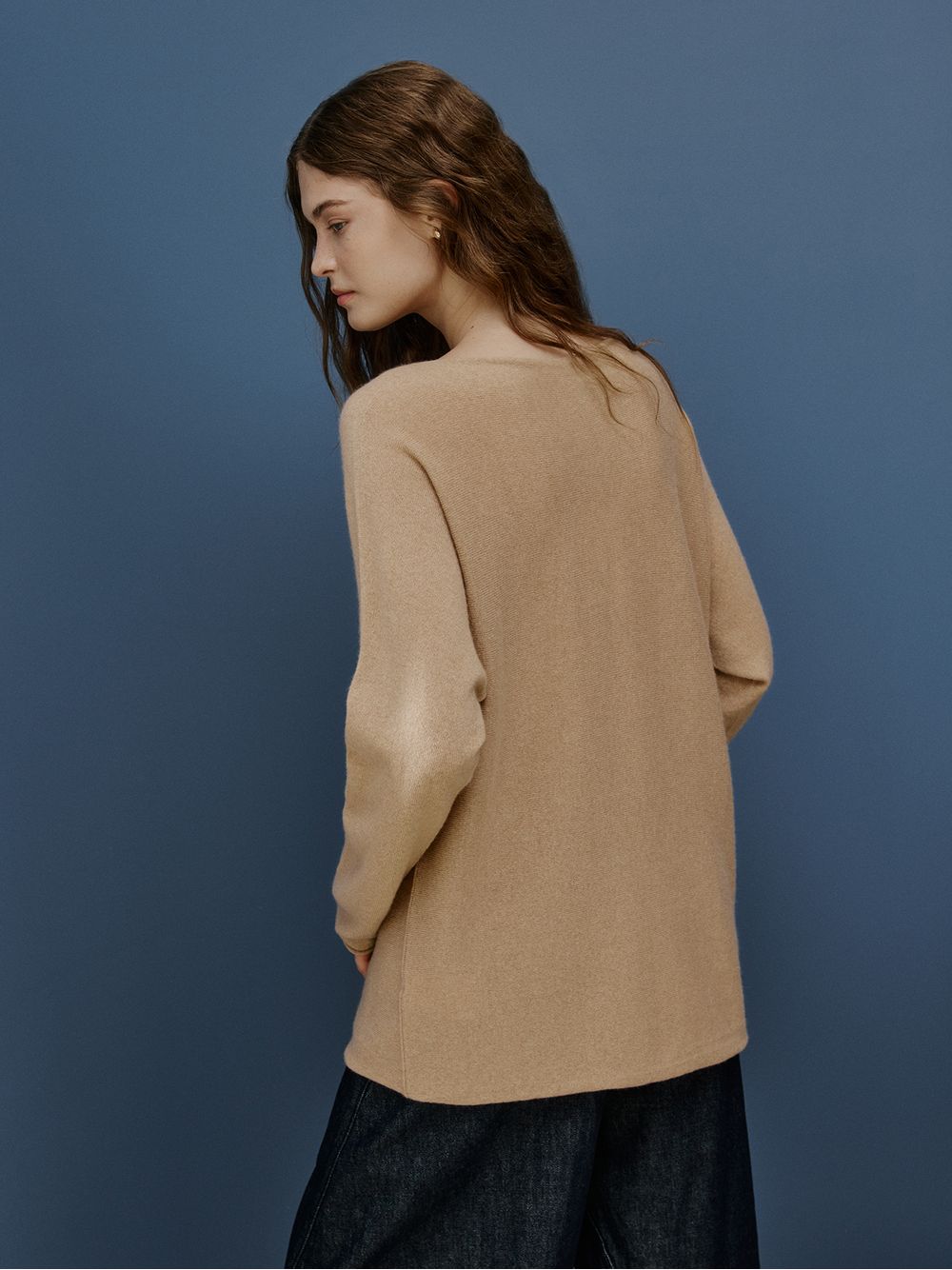 Anselmi — Suéter 100% Cashmere Gola Canoa Bege