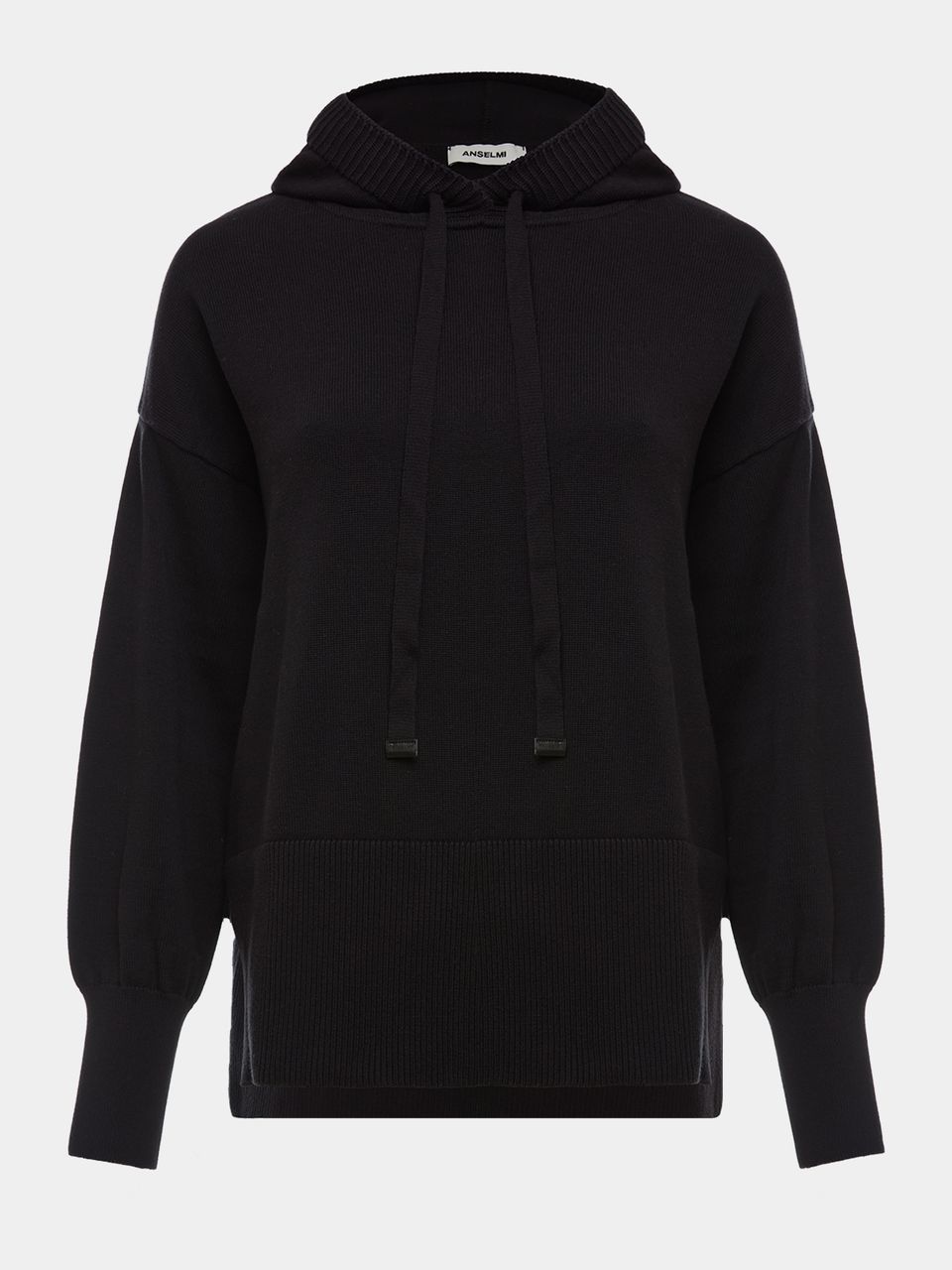 Blusa de Tricô com Capuz e Barra Alta Preto