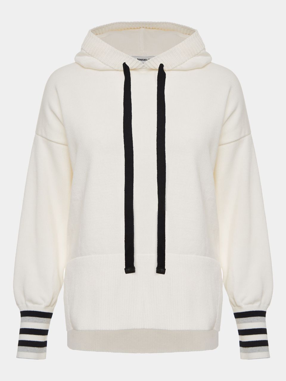 Blusa de Tricô com Capuz e Barra Alta Off White