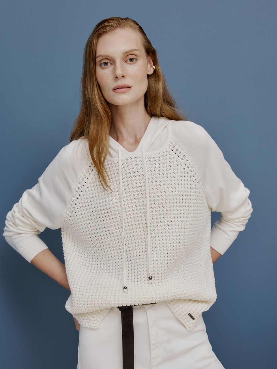 Maxi Pull de Tricô com Capuz Off White