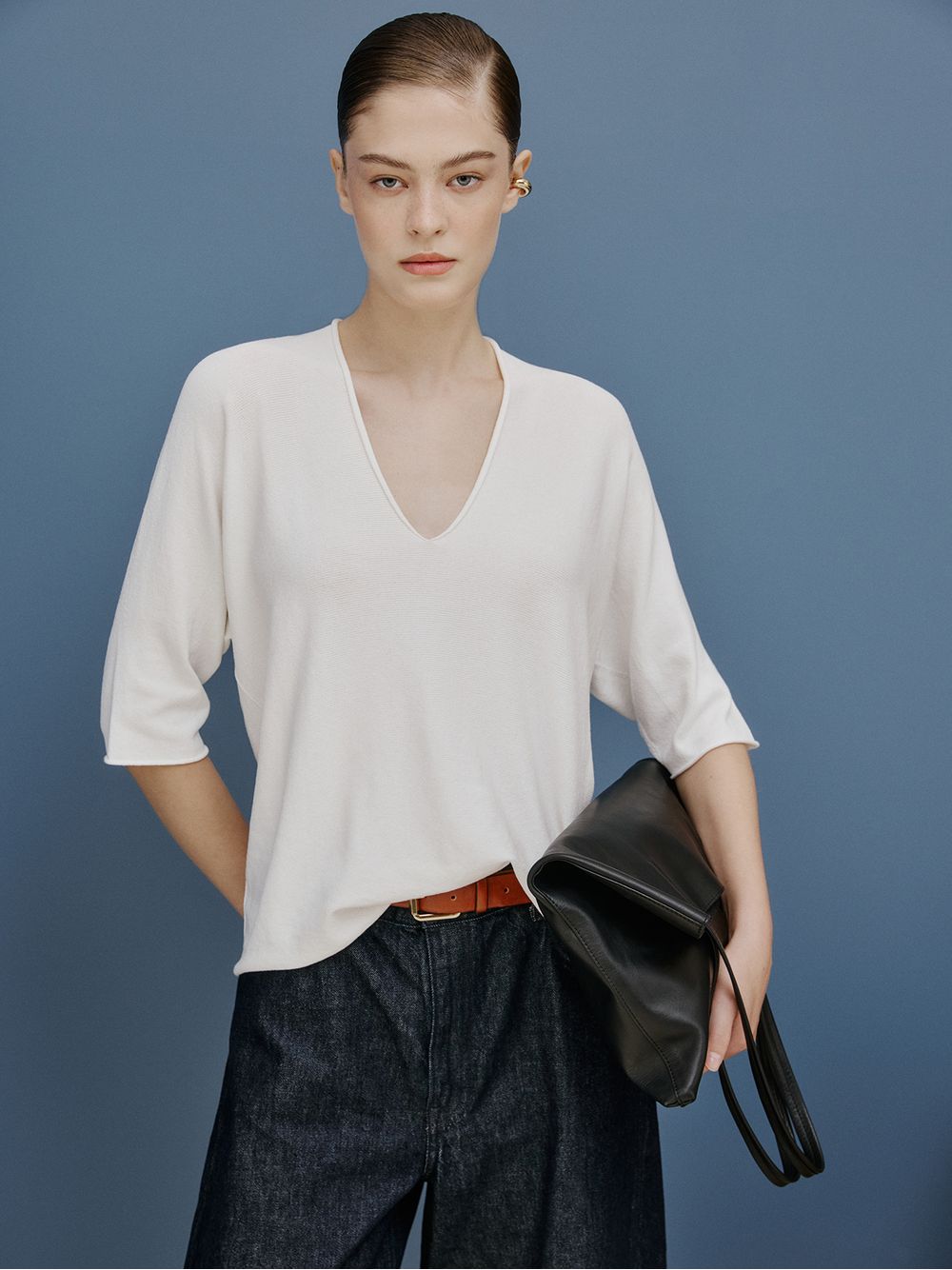 Anselmi — Blusa 3D Mangas Curtas Off White